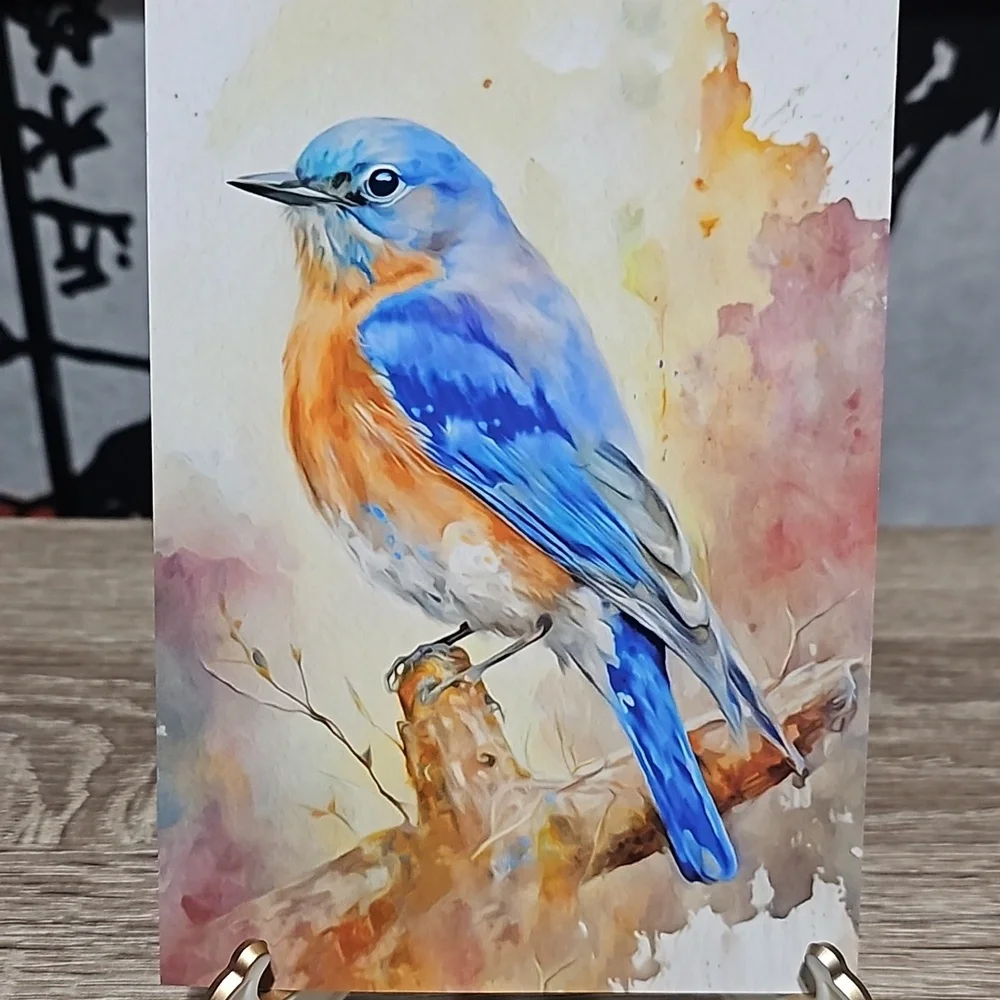 4x6 Eastern Bluebird‎ Watercolor Oil Painting Art Print - Picture 3 of 6